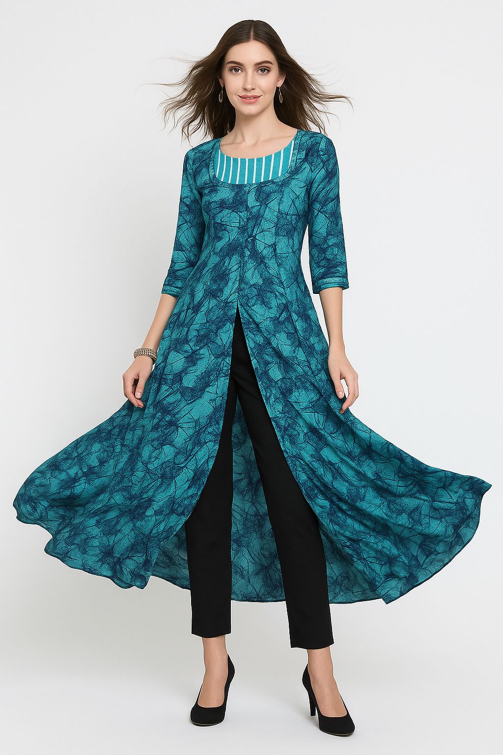 Women's Viscose A-Line Flared Kurta (Size-M) (COLOR-TURQUOISE)